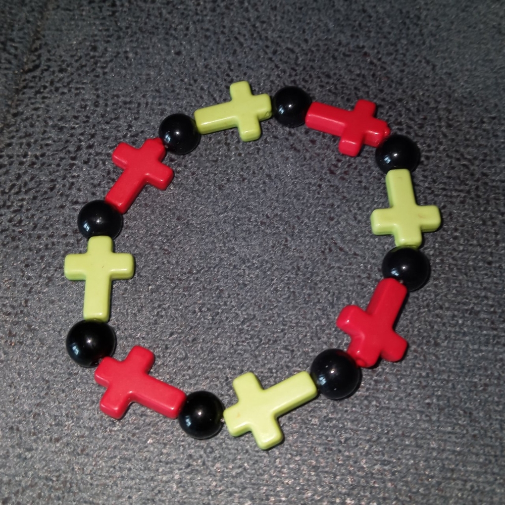 Hand crafted New red and green Christmas cross and crystal bracelet